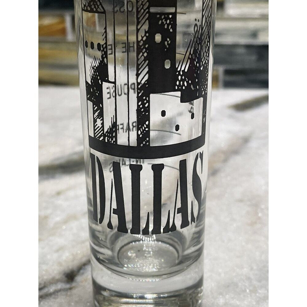 Funny Souvenir Tall Shot Drink Glass Dallas Texas Vintage Fill To Problem Level
